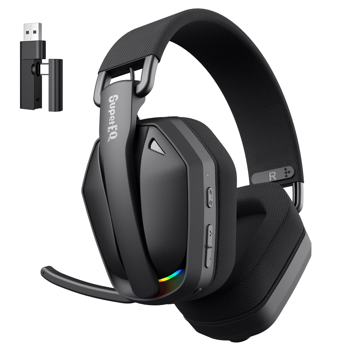 SuperEQ G19BT 2.4G Wireless RGB Gaming Headset with Mic USB /type C Transmitter Over-Ear Headphones for PS5/PS4/PC /phone